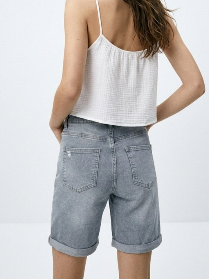 Blue Rolled Up Hem Denim Shorts