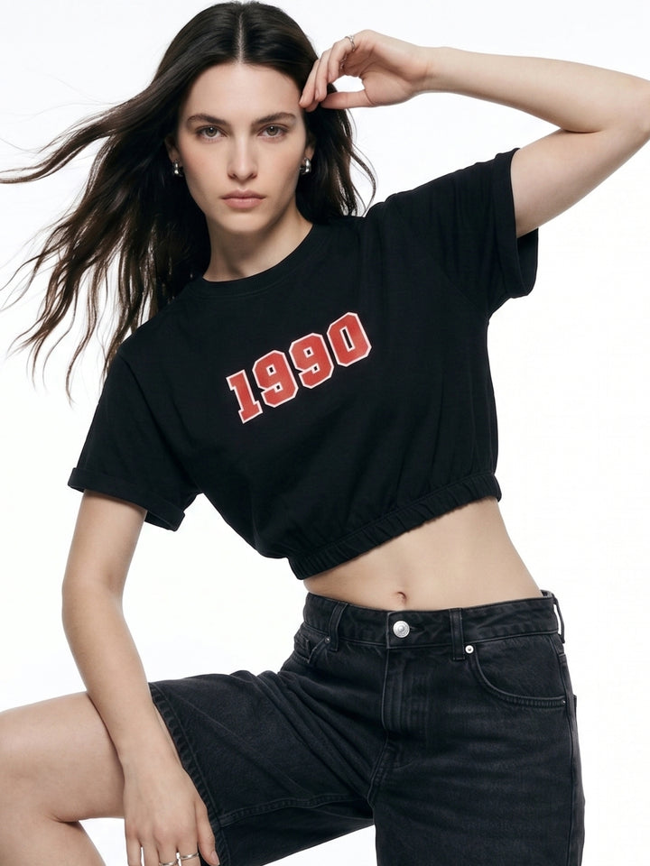 Black Boxy Cropped Elasticated Hem Sweatshirt