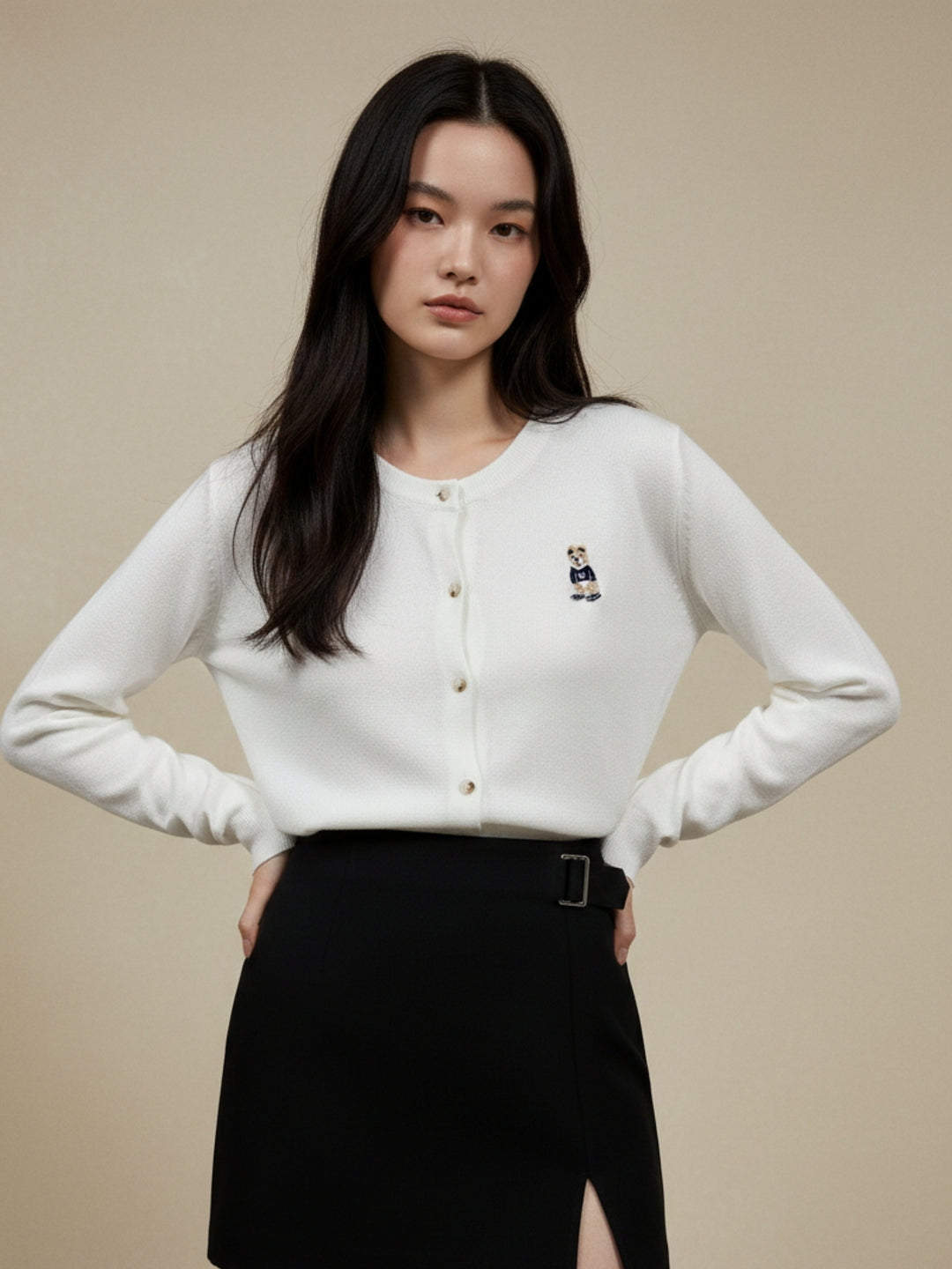 White Button Down Small Graphic Character Cardigan