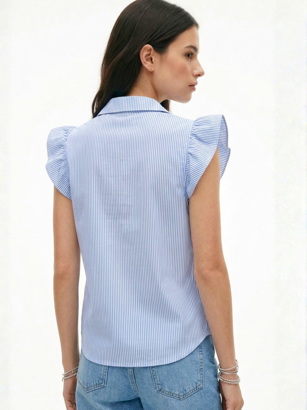 Blue Flutter Sleeved Button Down Shirt