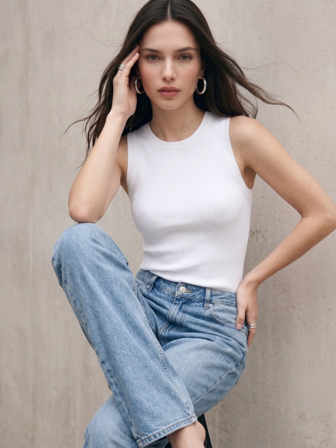 White Wide Strapped Tank Top