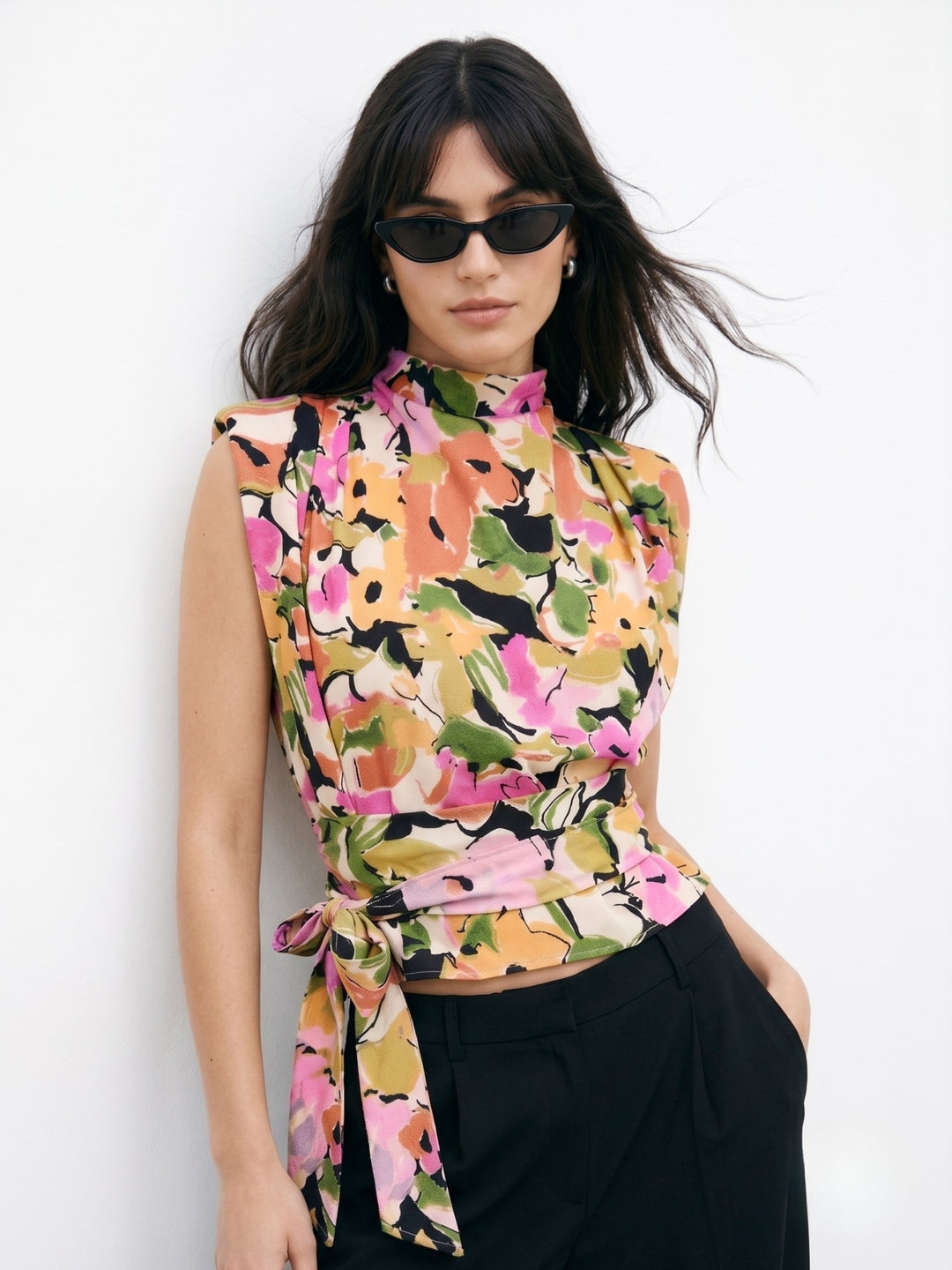 Multi Waist Tie-Up Floral Printed Top