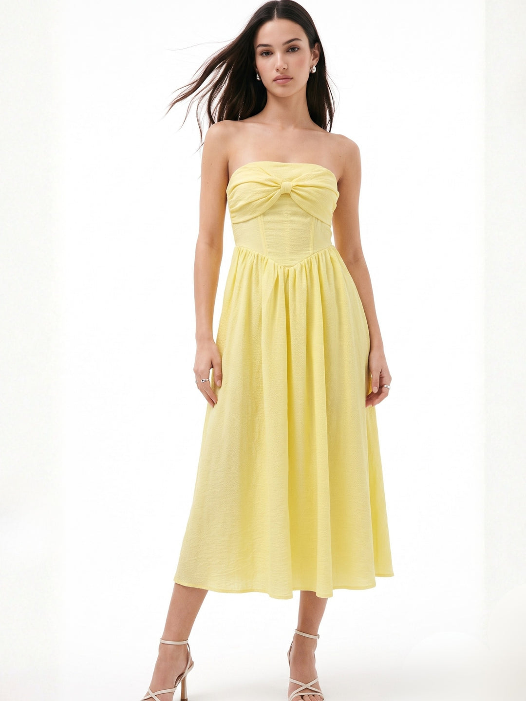 Yellow Corset Styled Dress With Top Bow Detail