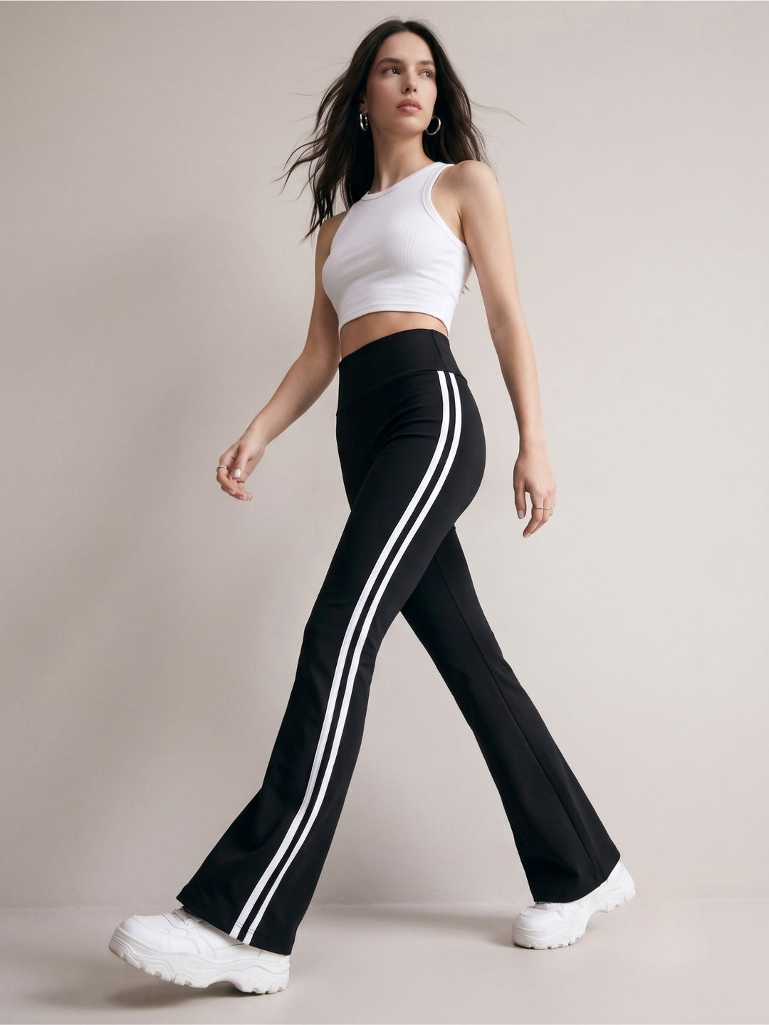 Black Striped Fitted And Flared Leggings