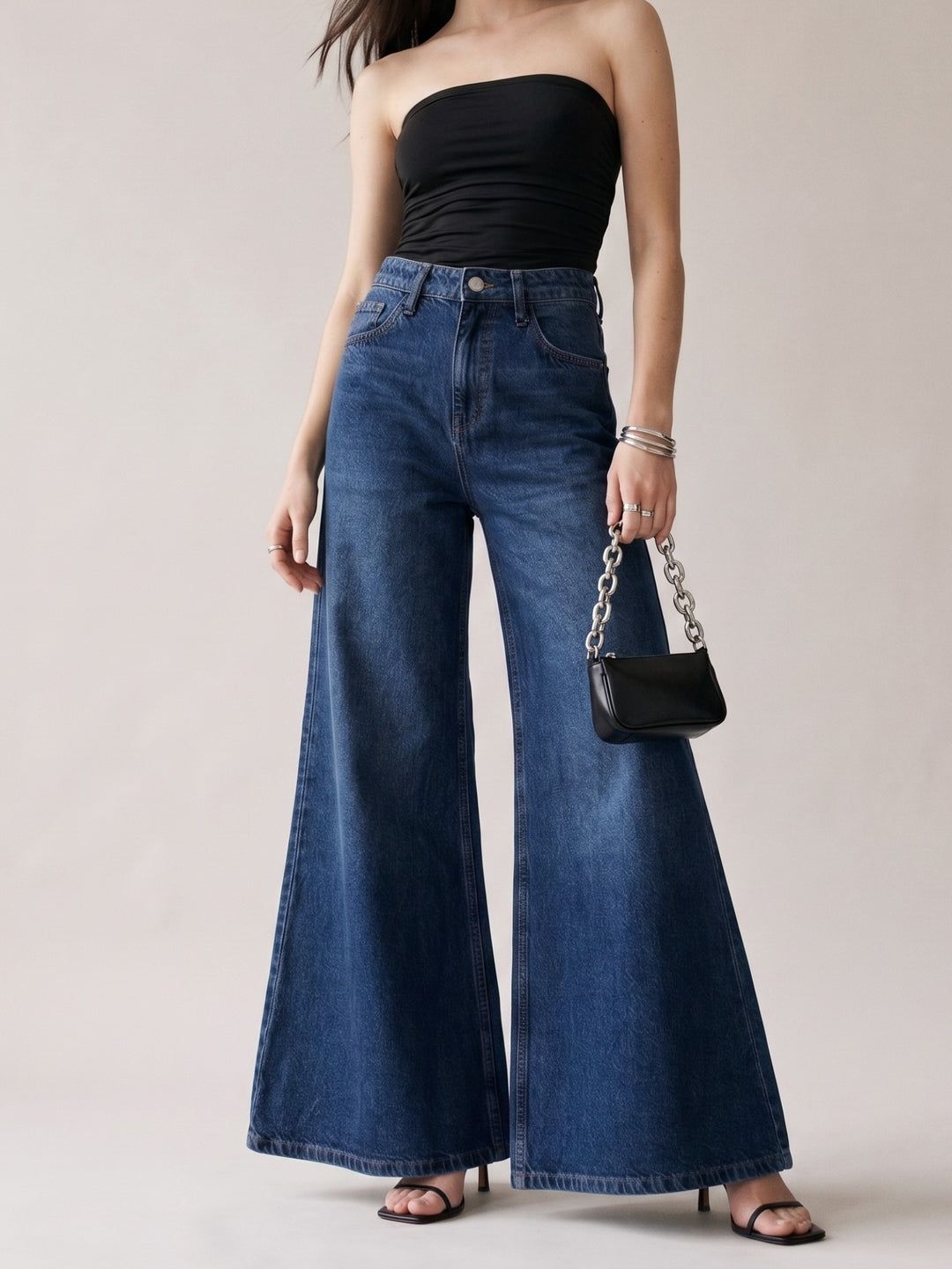 Blue Ultra Wide Flared Jeans