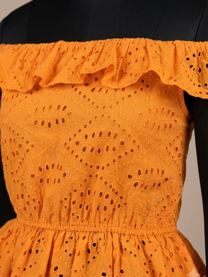 Orange Offshoulder Schiffli Blouse