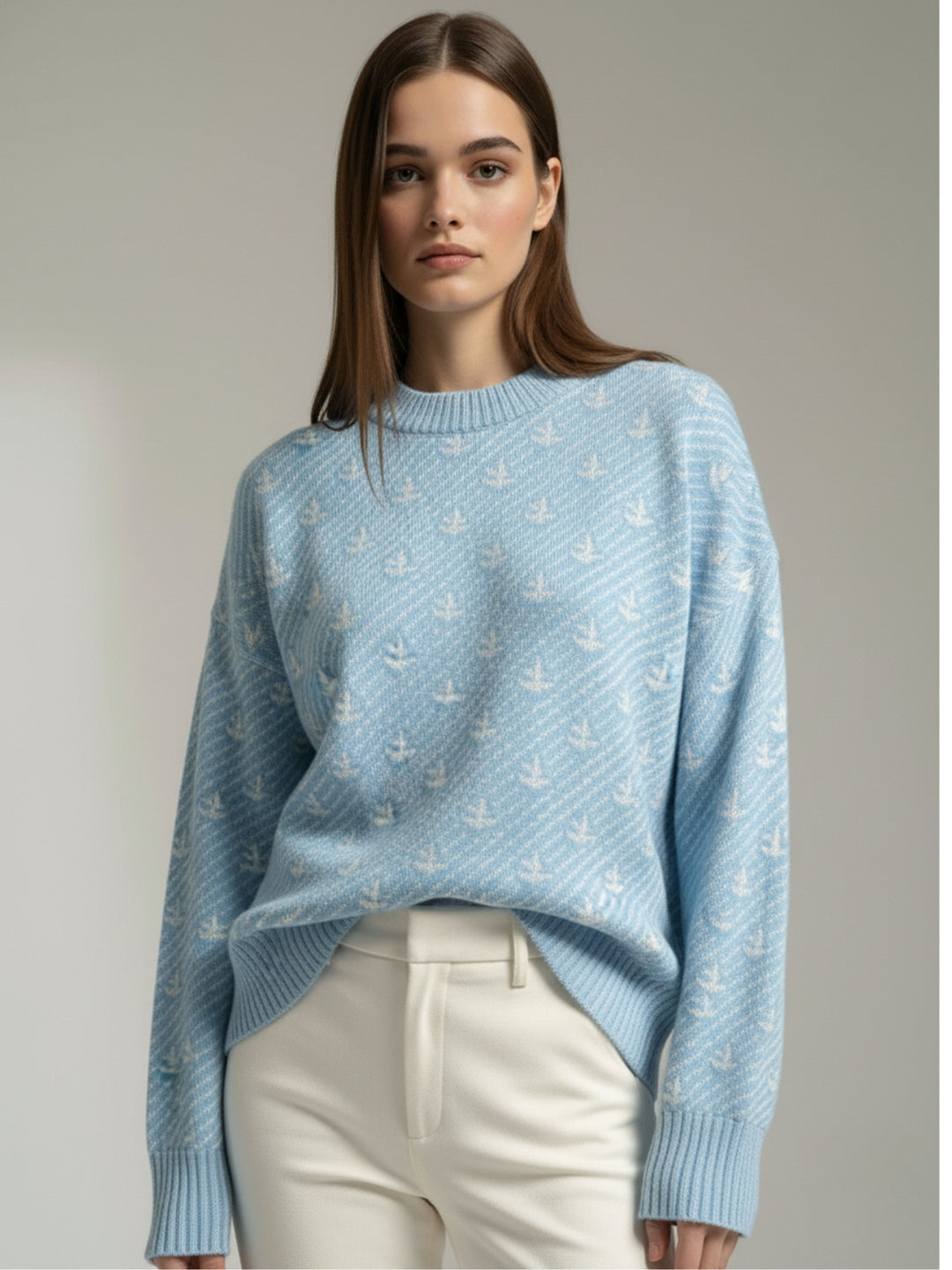 Light Blue Printed Relaxed Sweater