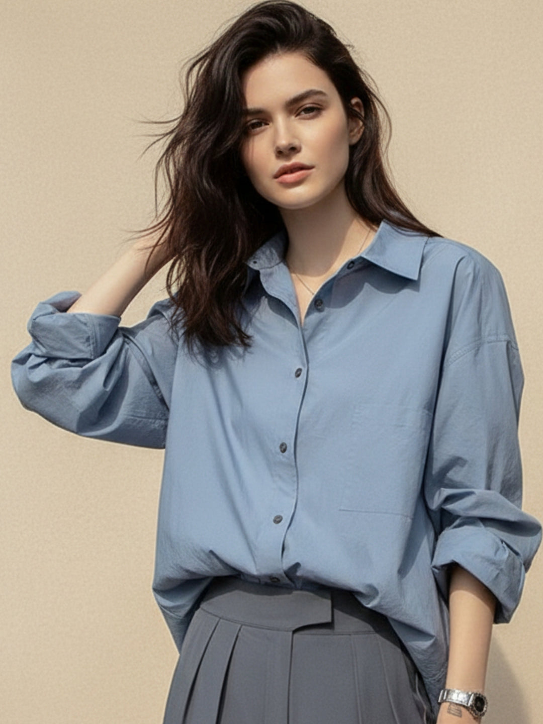 Blue Oversized Poplin Shirt
