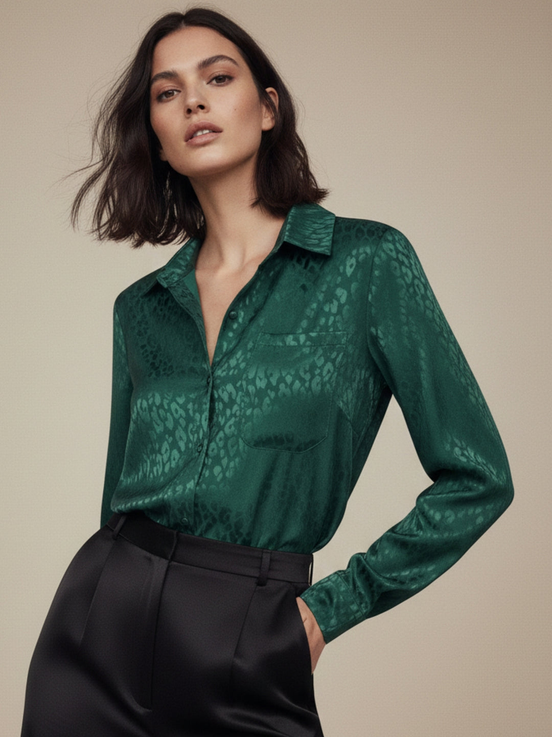 Green Self Design Textured Button Down Shirt