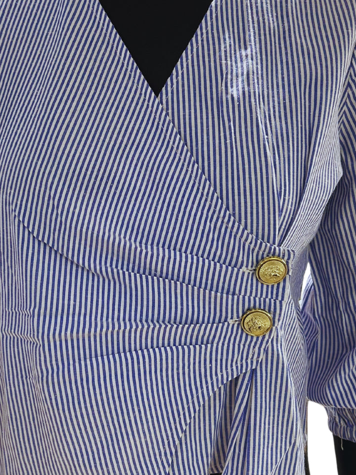 Blue Striped Wrap Blouse