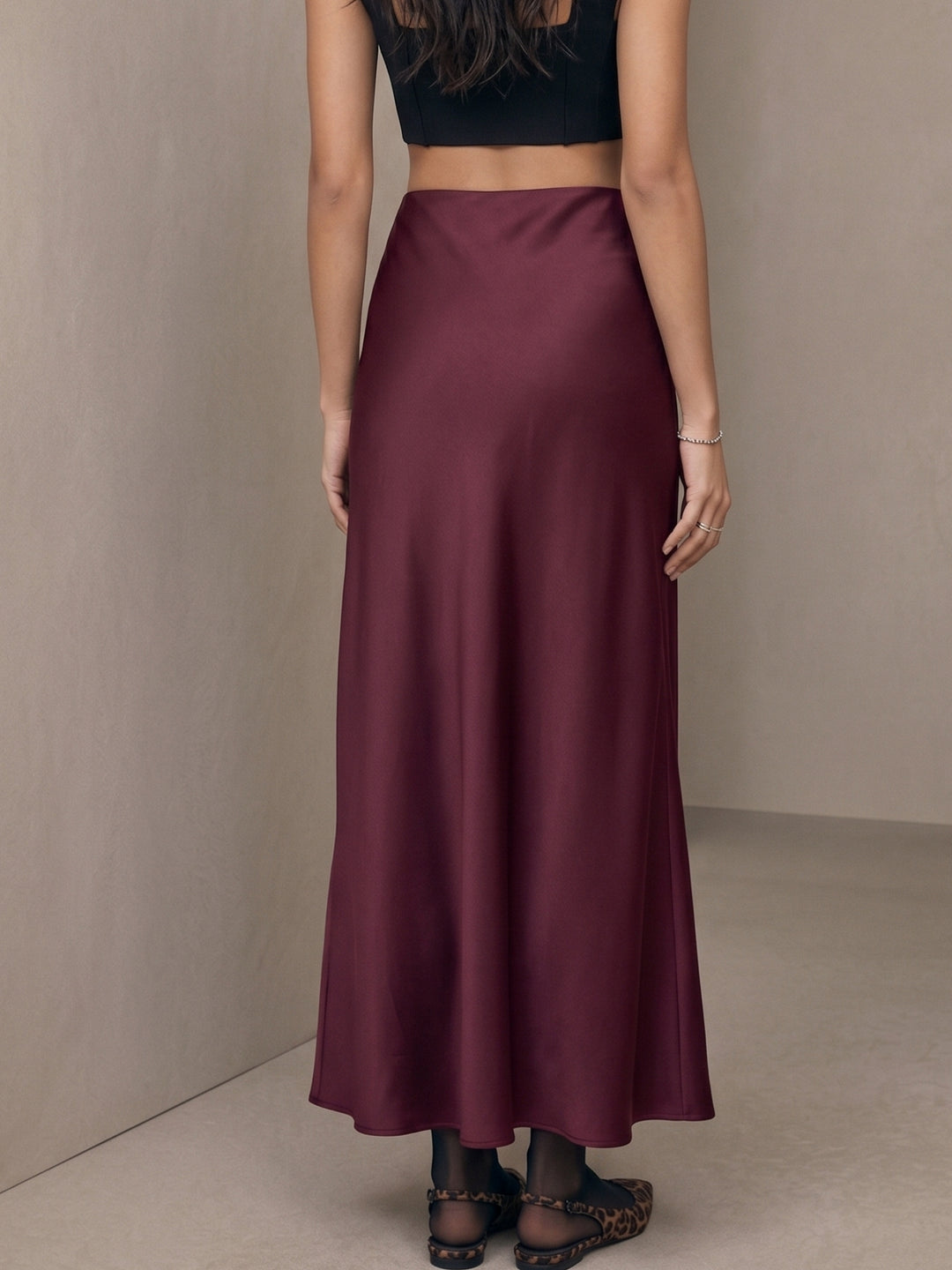 Wine High Waist Satin Skirt