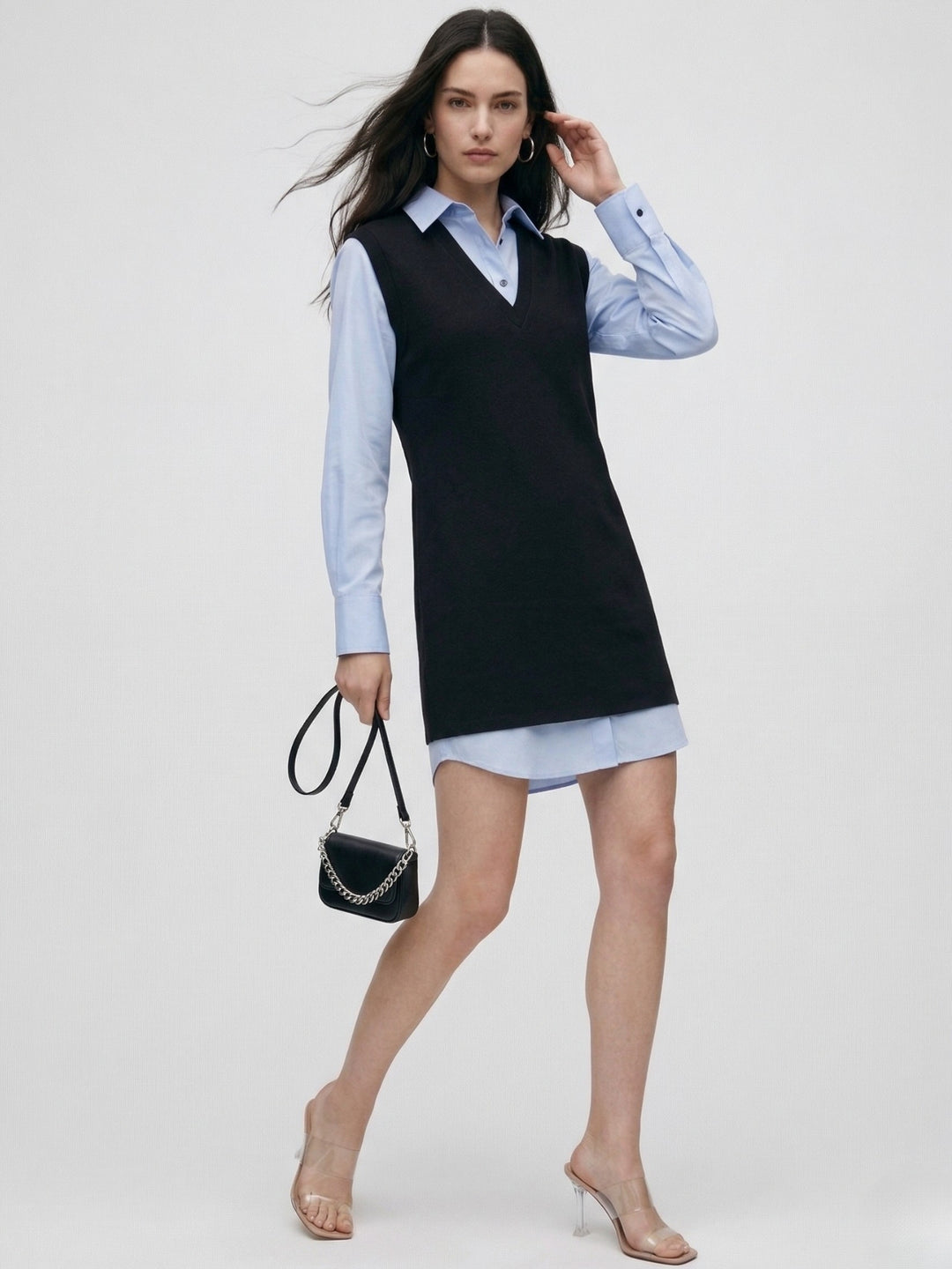 Black Twofer Style Contrast Coloured Mini Dress