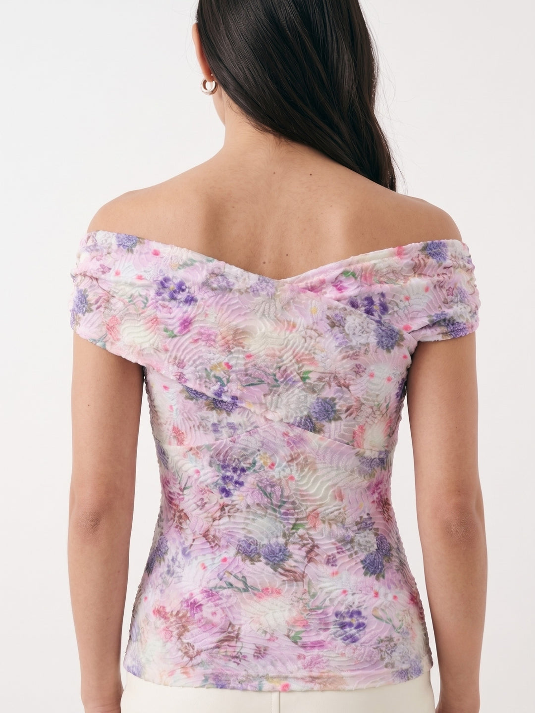 Lavender Ruched Bardot Floral Top