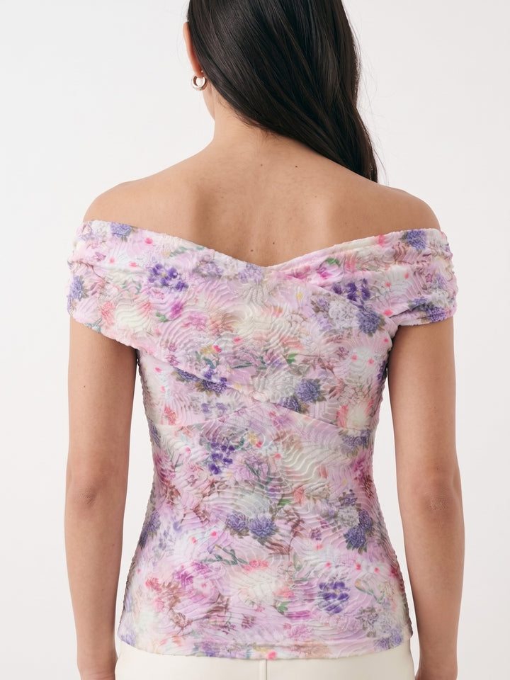 Lavender Ruched Bardot Floral Top