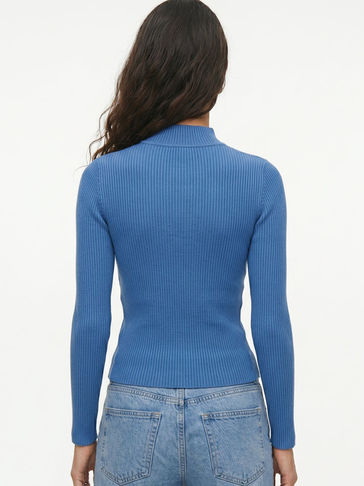 Teal High Neck Flat Knit Top
