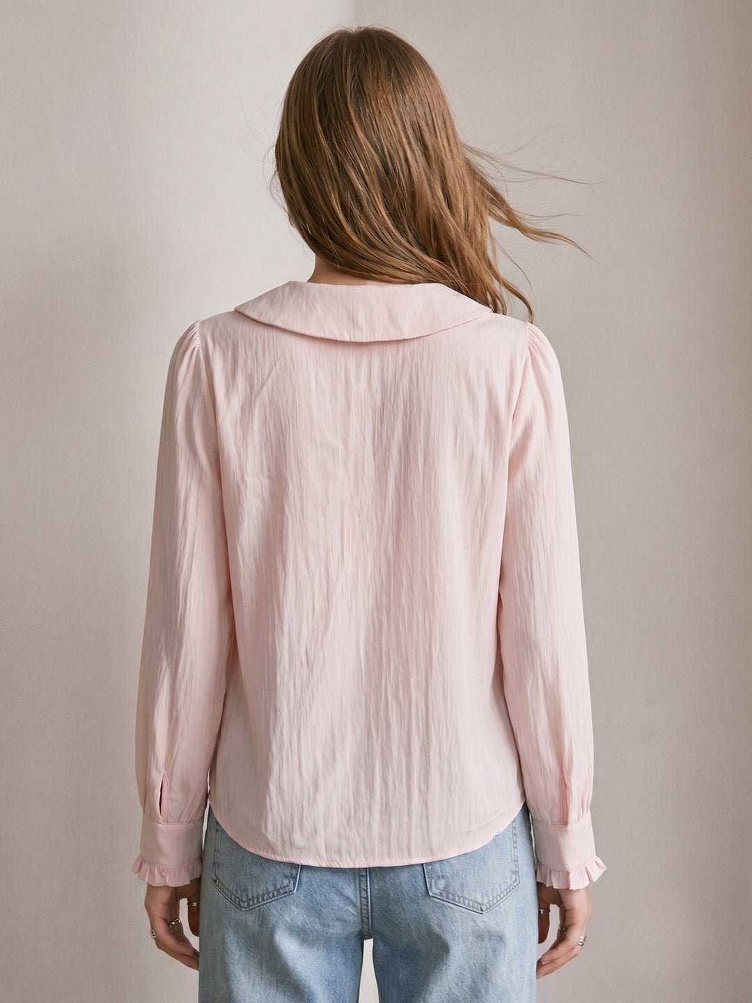 Pink Scallop Placket Peter Pan Shirt