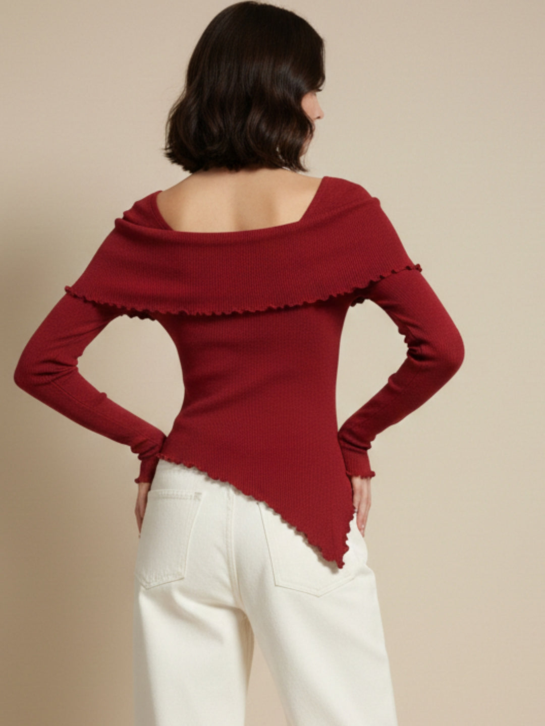 Maroon 3D Floral Full Sleeve Wrap Style Top