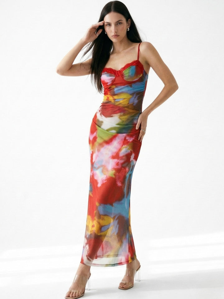 Multi Spaghetti Strap Printed Dress