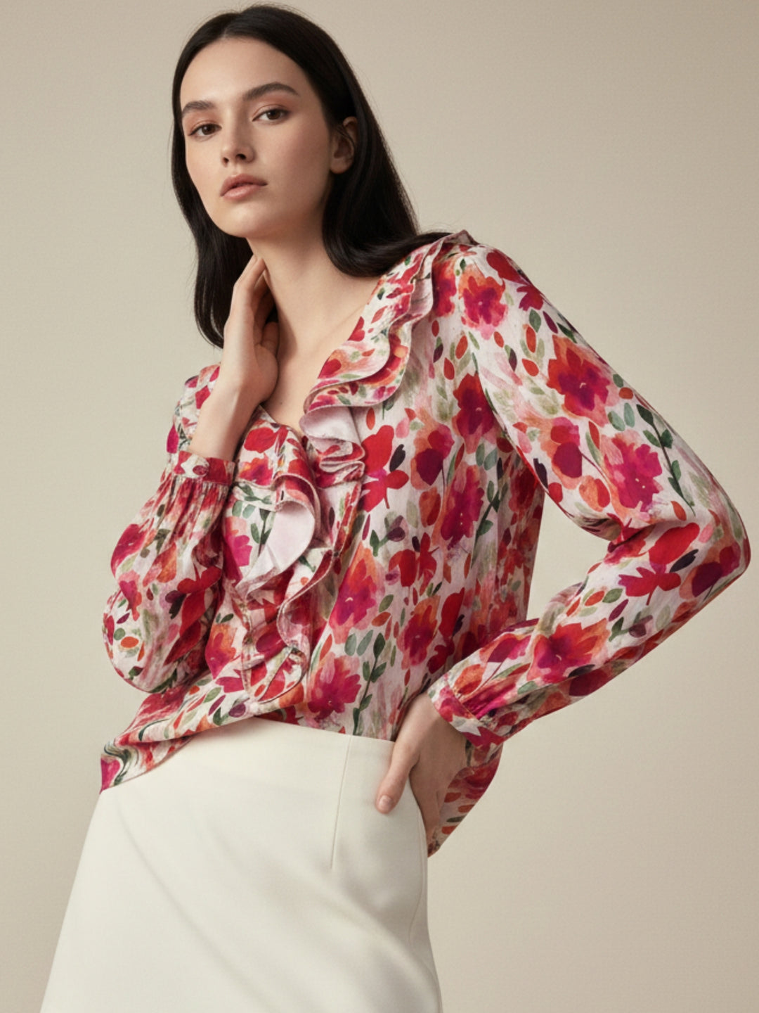 Multi Printed Ruffle Collar Blousson