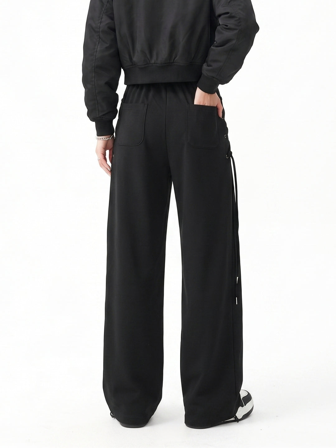 Black Side Tie-Up Wide Leg Pant