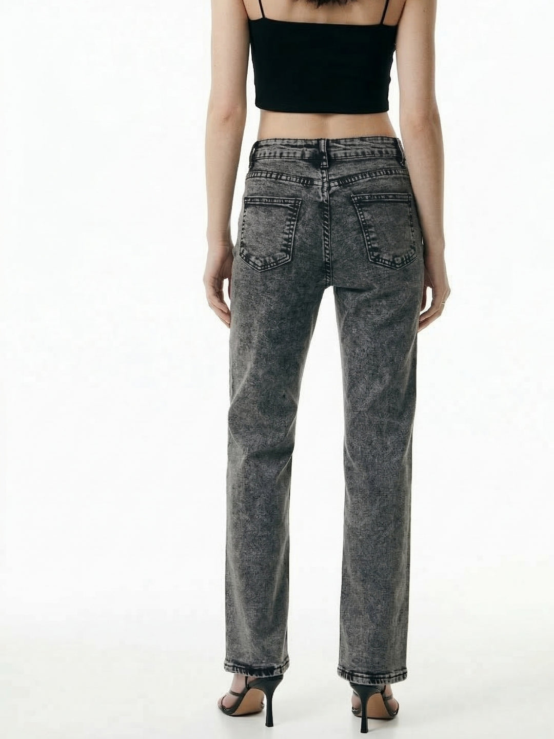 Grey Floral Studded Denim Jeans