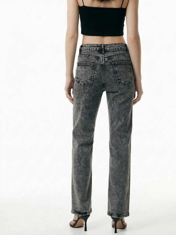 Grey Floral Studded Denim Jeans