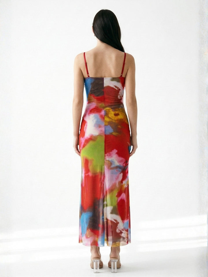 Multi Spaghetti Strap Printed Dress