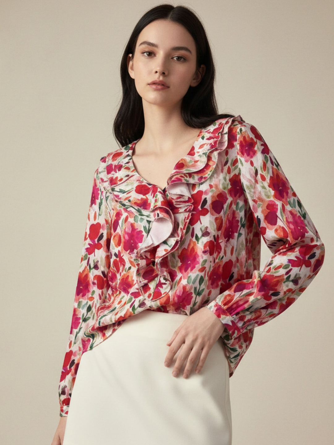 Multi Printed Ruffle Collar Blousson