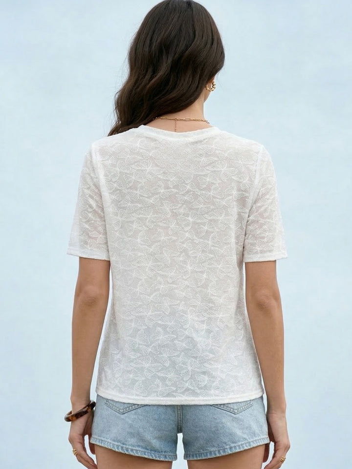 White Short Sleeve Textured Crew Neck Tshirt