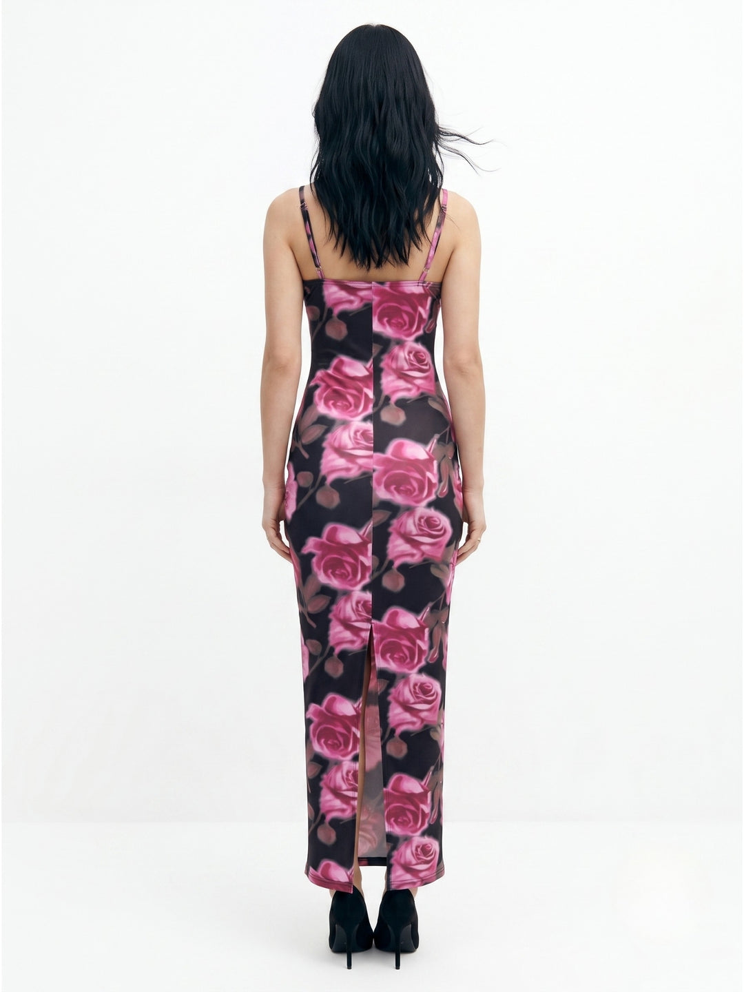 Multi Strappy Printed Dress With Lace Inserts