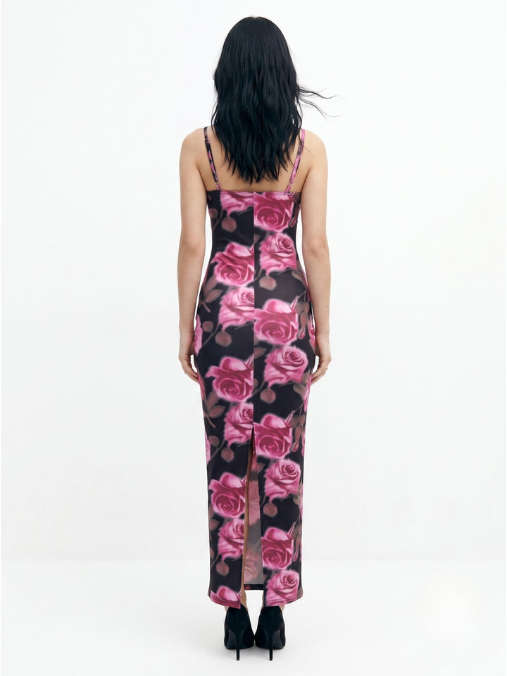 Multi Strappy Printed Dress With Lace Inserts