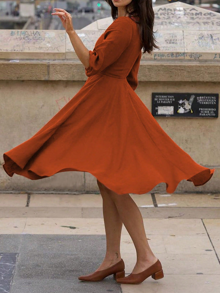 Brown Puff Sleeve Sweetheart Neck Dress