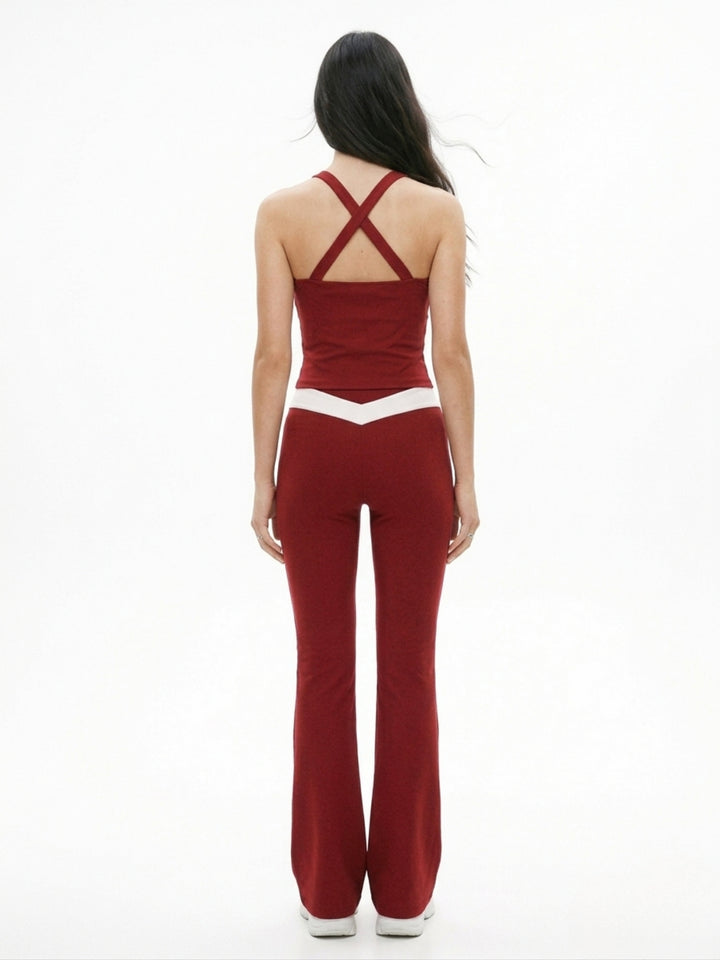 Red Halter Neck Fitted Top And Pant Set