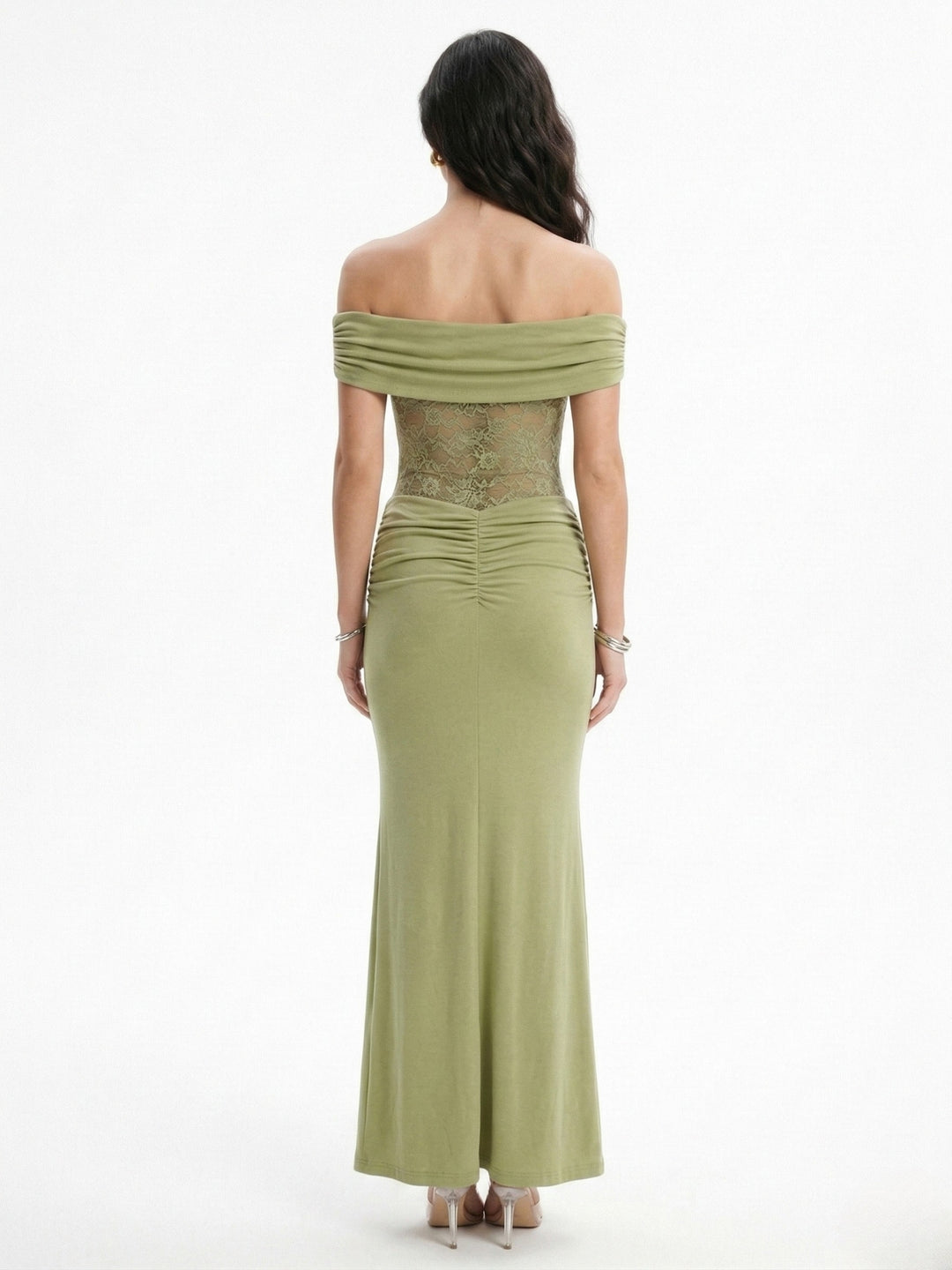 Green Off Shoulder Lace Detail Dress