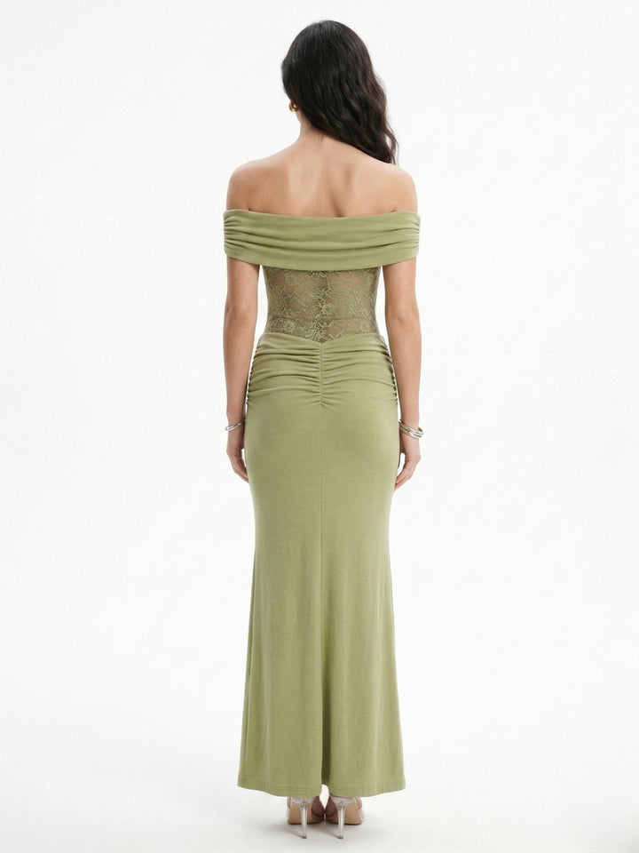 Green Off Shoulder Lace Detail Dress