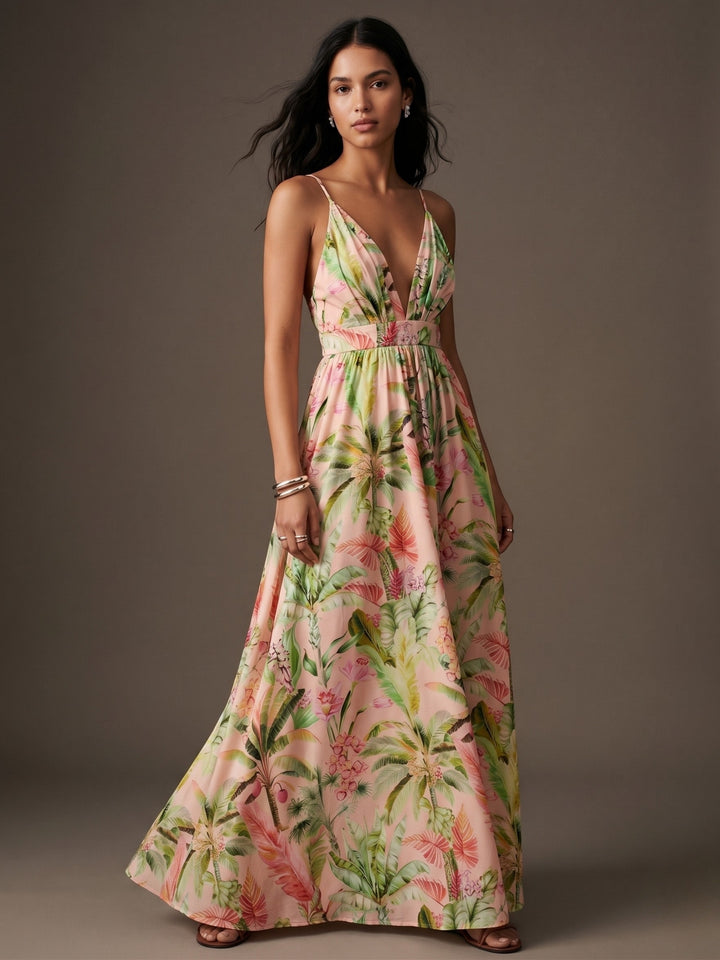Multi V Neck Floral Printed Dress