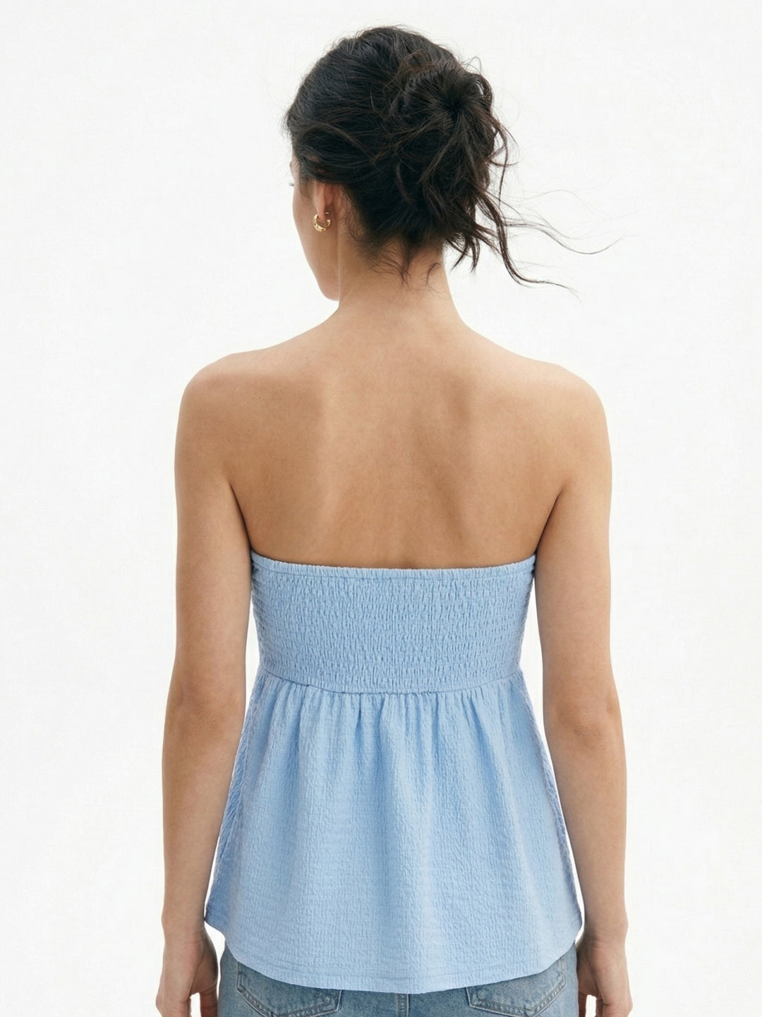 Blue Off Shoulder Ruffle Edge Top
