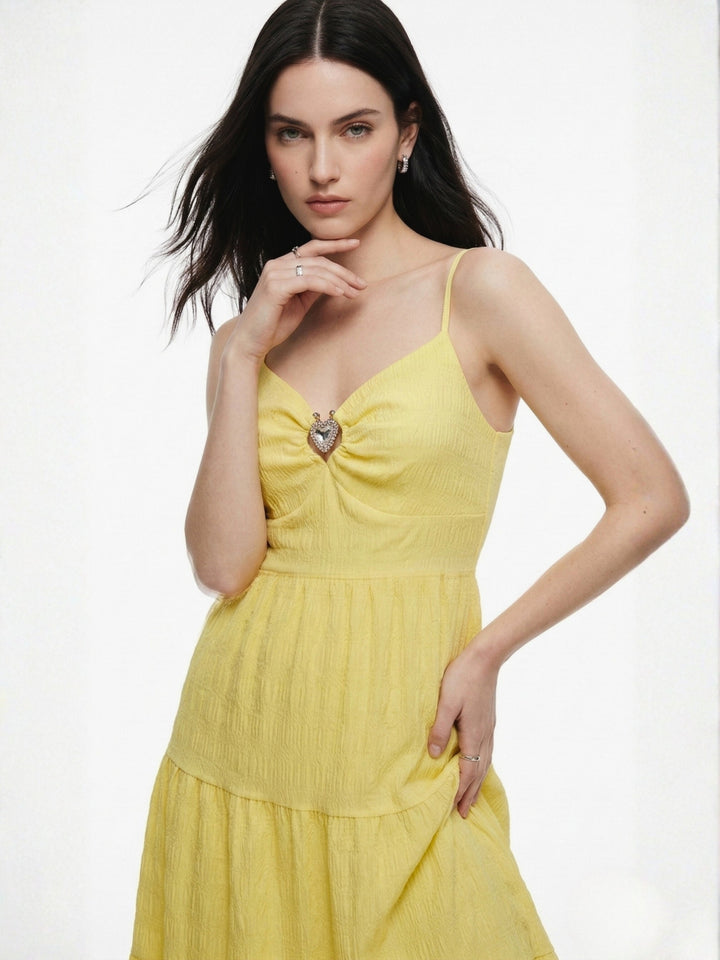 Yellow Spaghetti Strap Tiered Dress