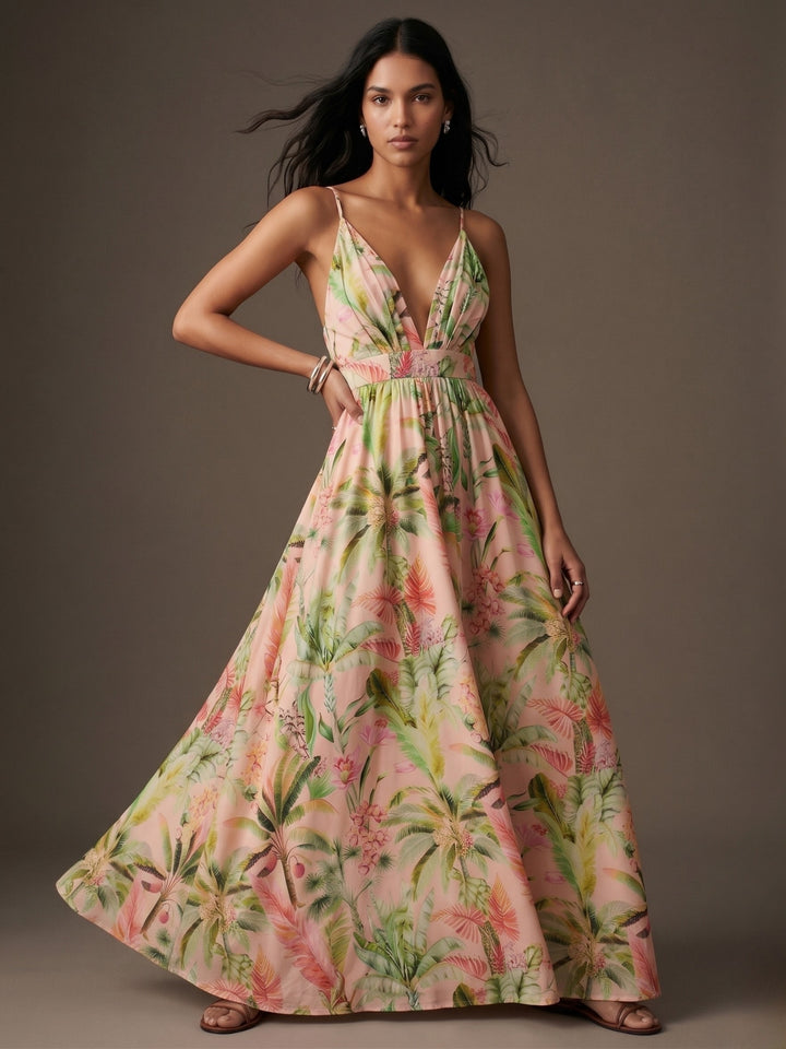 Multi V Neck Floral Printed Dress