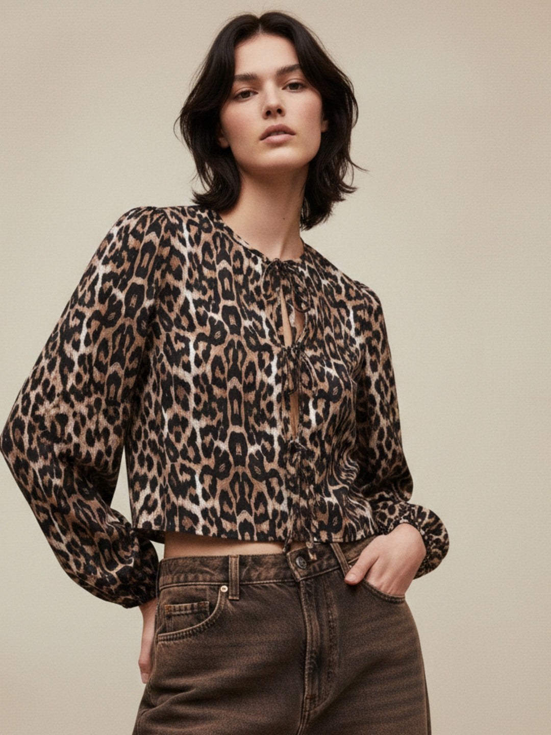 Multi Front Open Animal Printed Top