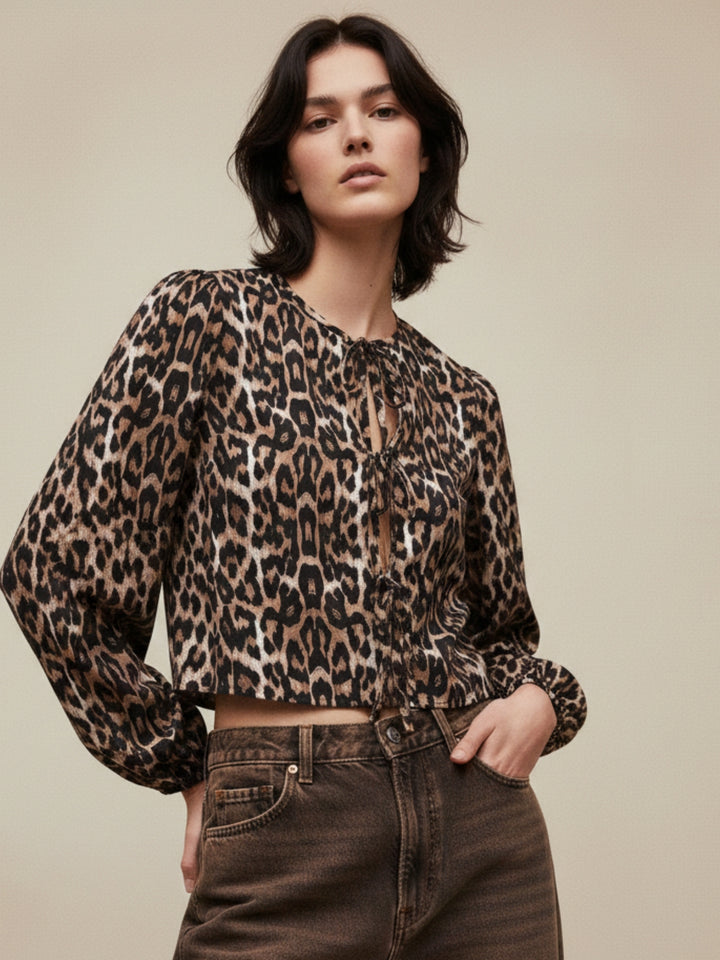 Multi Front Open Animal Printed Top