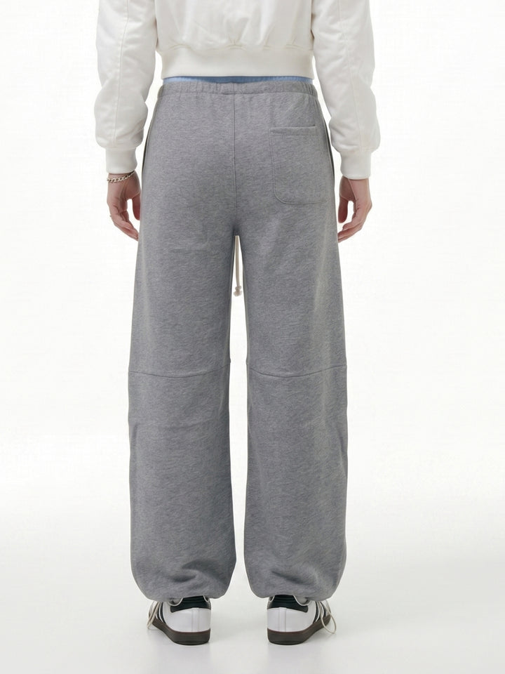 Grey Contrast Waist Wide Leg Pant
