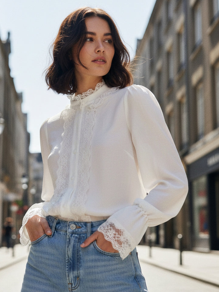 White Flared Sleeves And Ruffled Solid Top