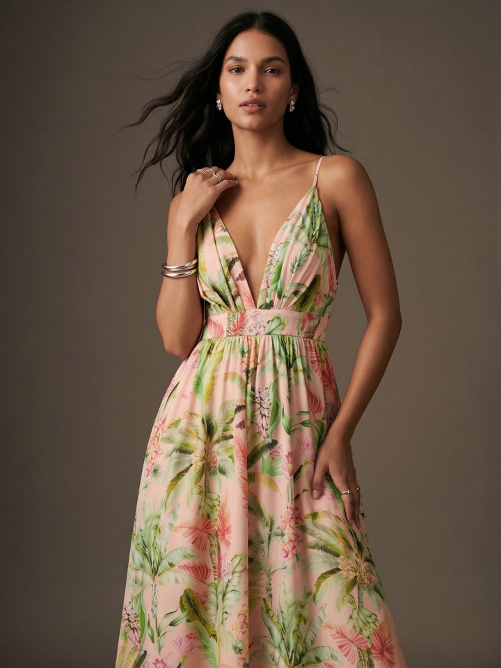 Multi V Neck Floral Printed Dress