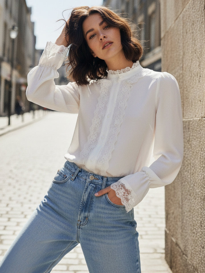 White Flared Sleeves And Ruffled Solid Top
