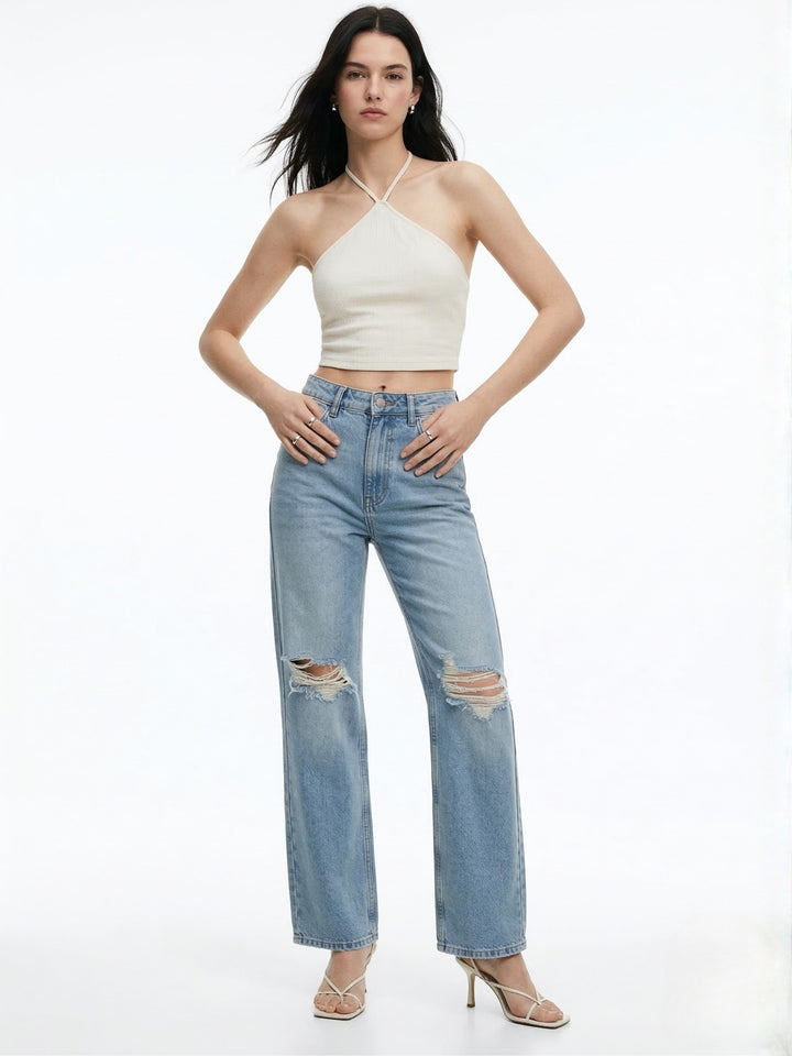 Light Blue High Waist Ripped Jeans