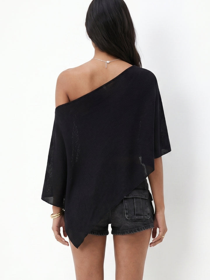 Black One Shoulder Cape Top