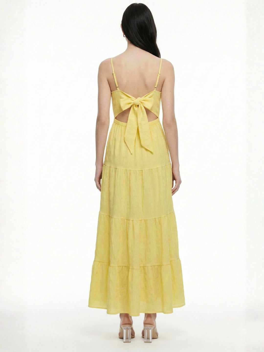 Yellow Spaghetti Strap Tiered Dress