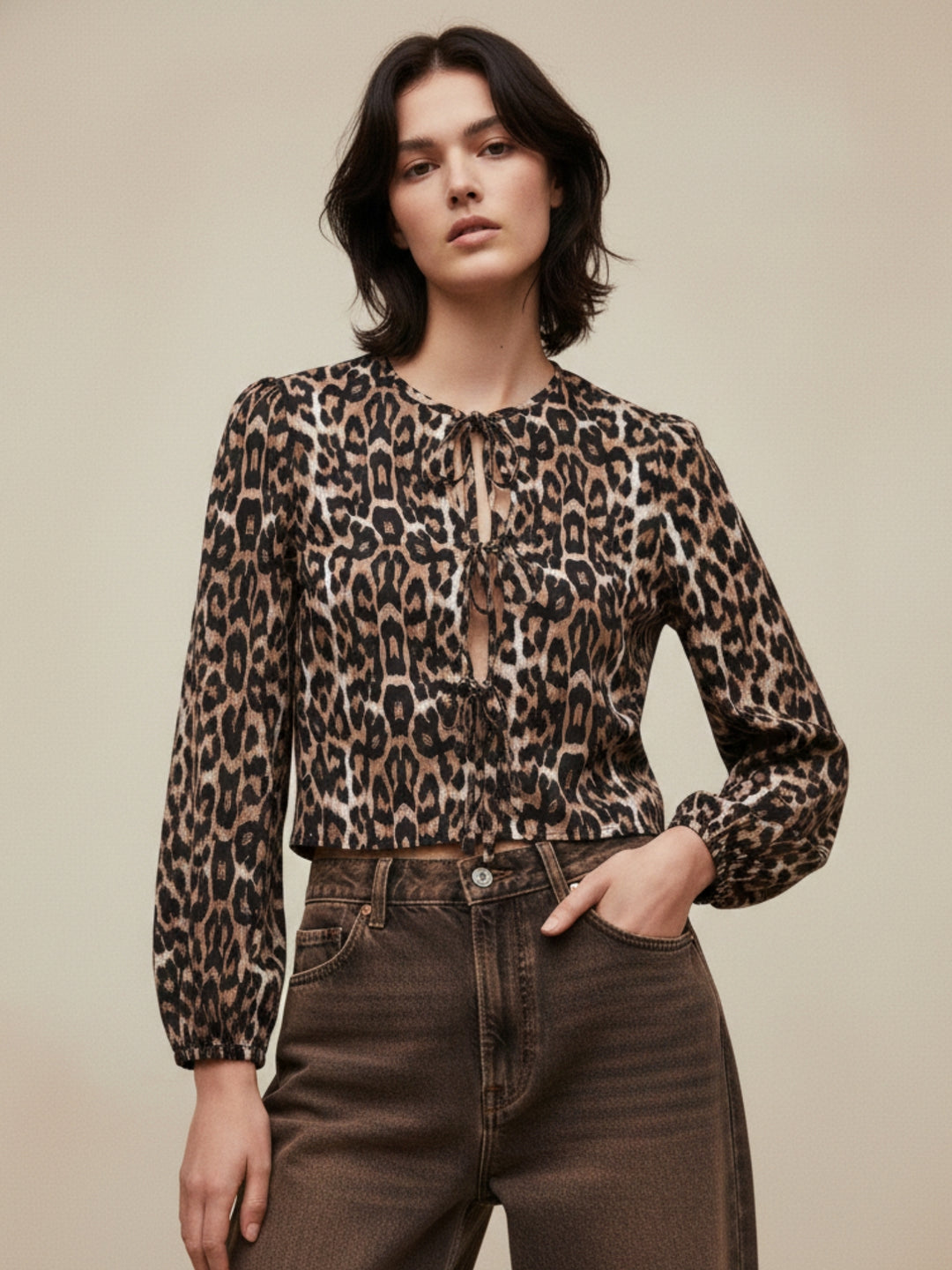 Multi Front Open Animal Printed Top