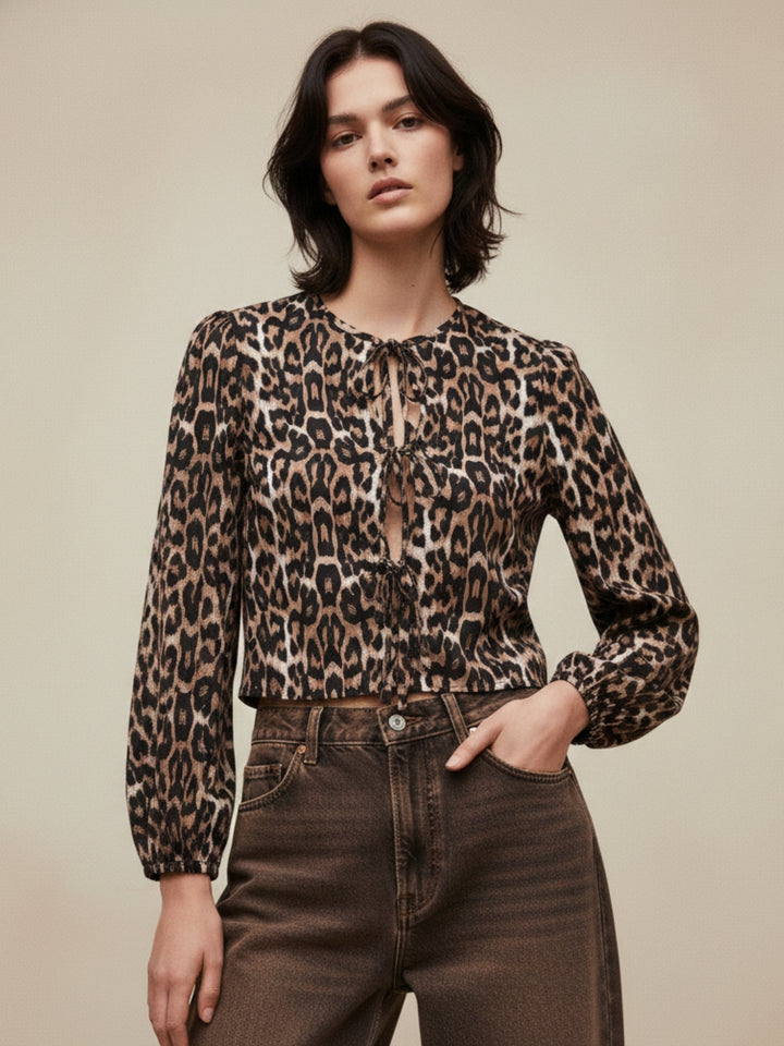 Multi Front Open Animal Printed Top
